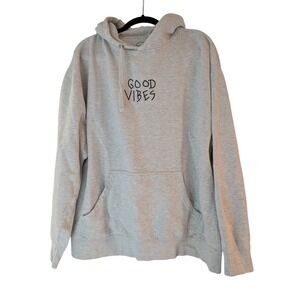 SCW Hoodie Women XL Gray Good Vibes Graphic‎ Pullover Sweatshirt